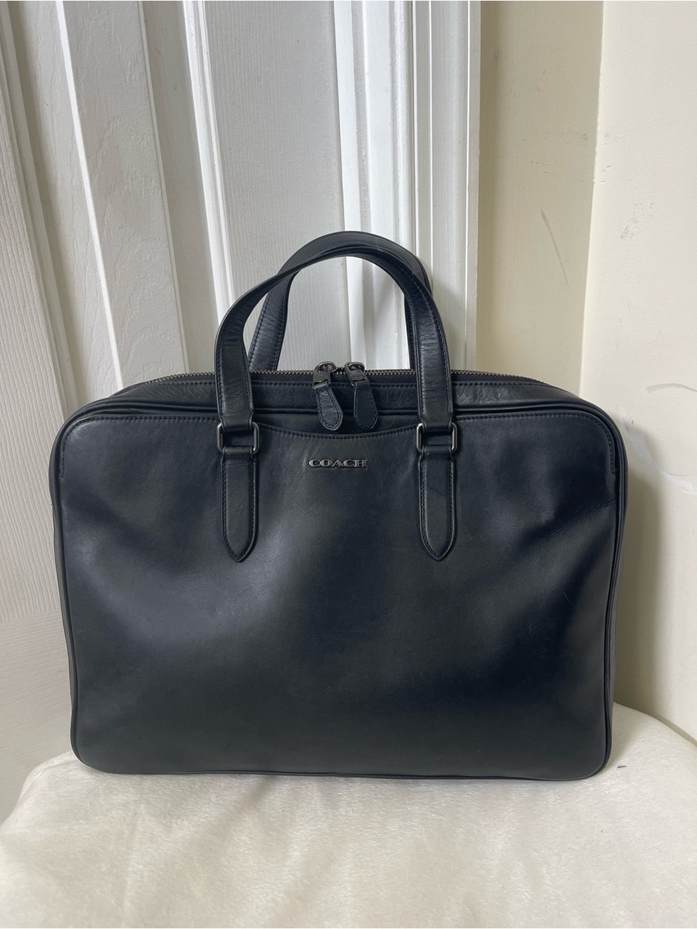 Coach Black Leather Men’s Briefcase with Dual Top Handles